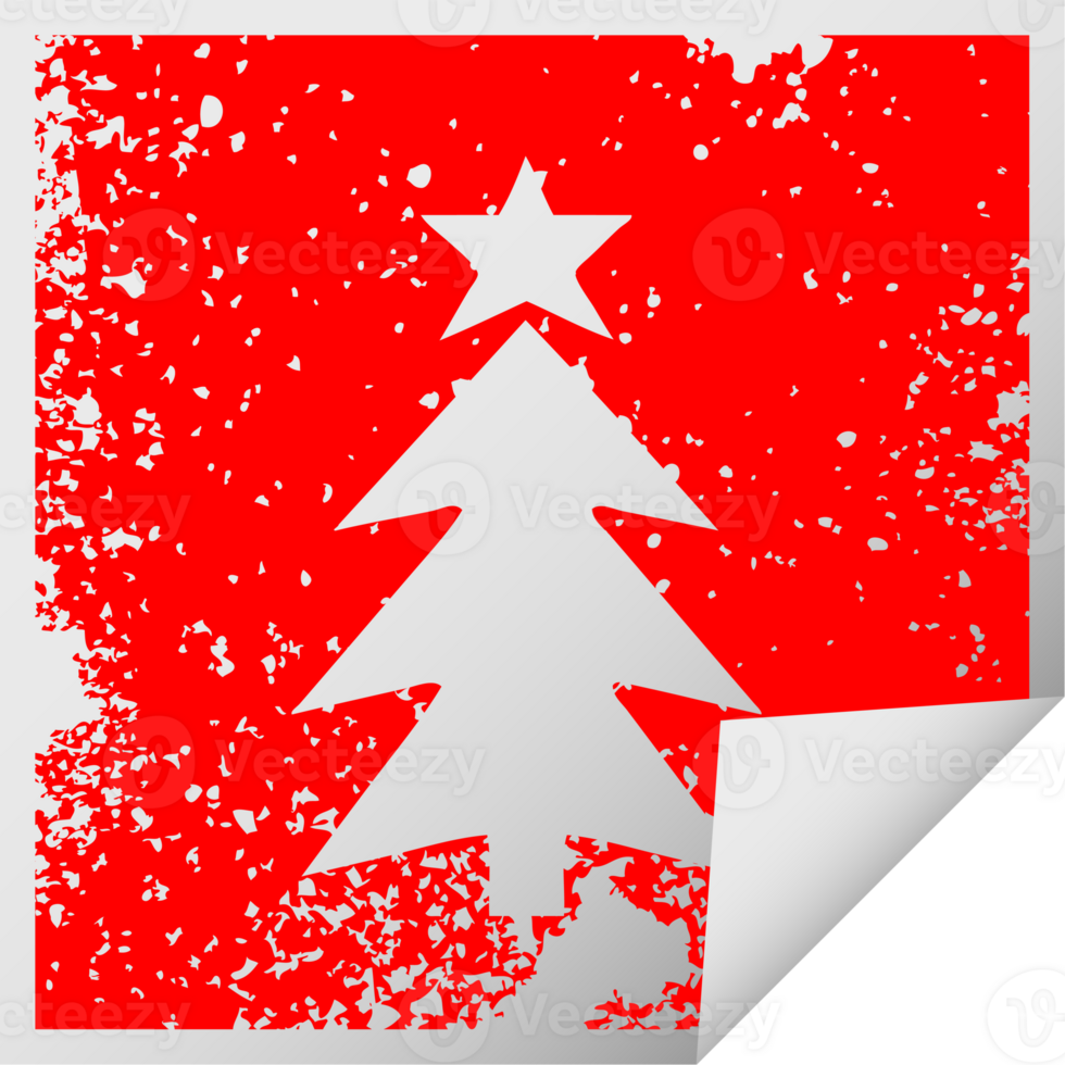 distressed square peeling sticker symbol of a christmas tree png
