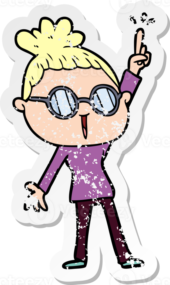 distressed sticker of a cartoon woman wearing spectacles png