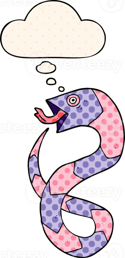 cartoon snake with thought bubble in comic book style png