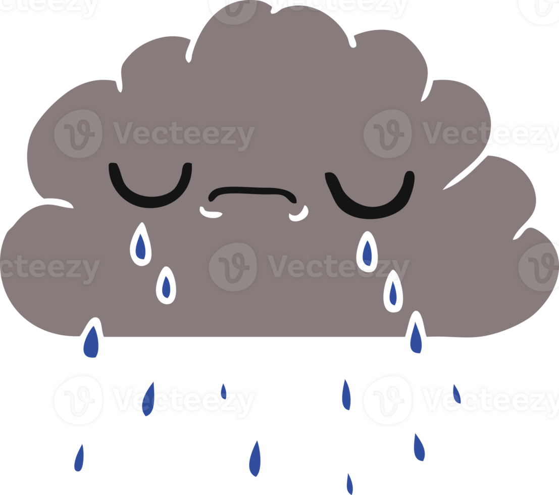 hand drawn cartoon of cute crying cloud png