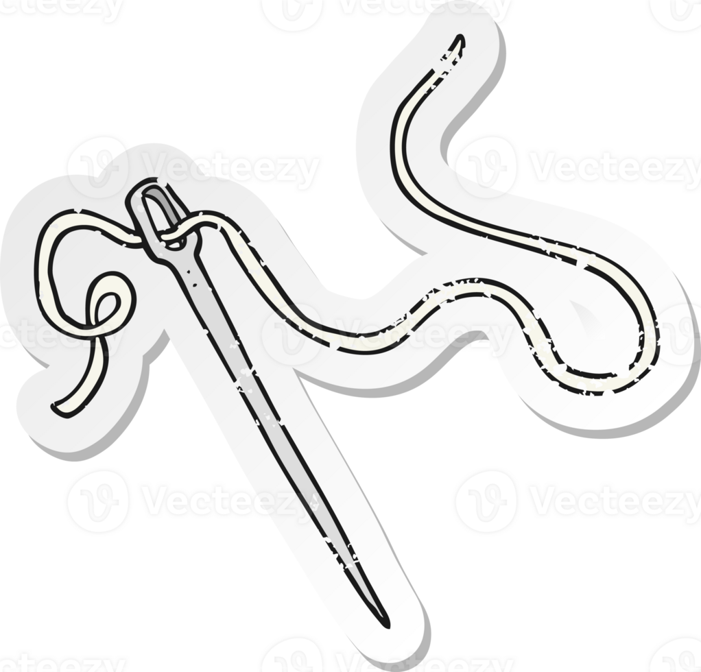 retro distressed sticker of a cartoon needle and thread png