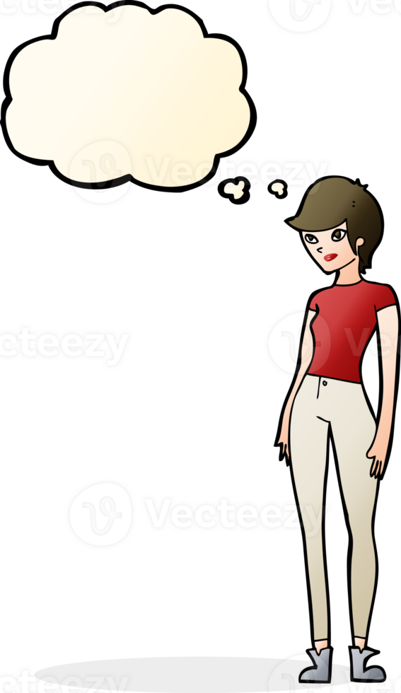 cartoon modern attractive woman with thought bubble png
