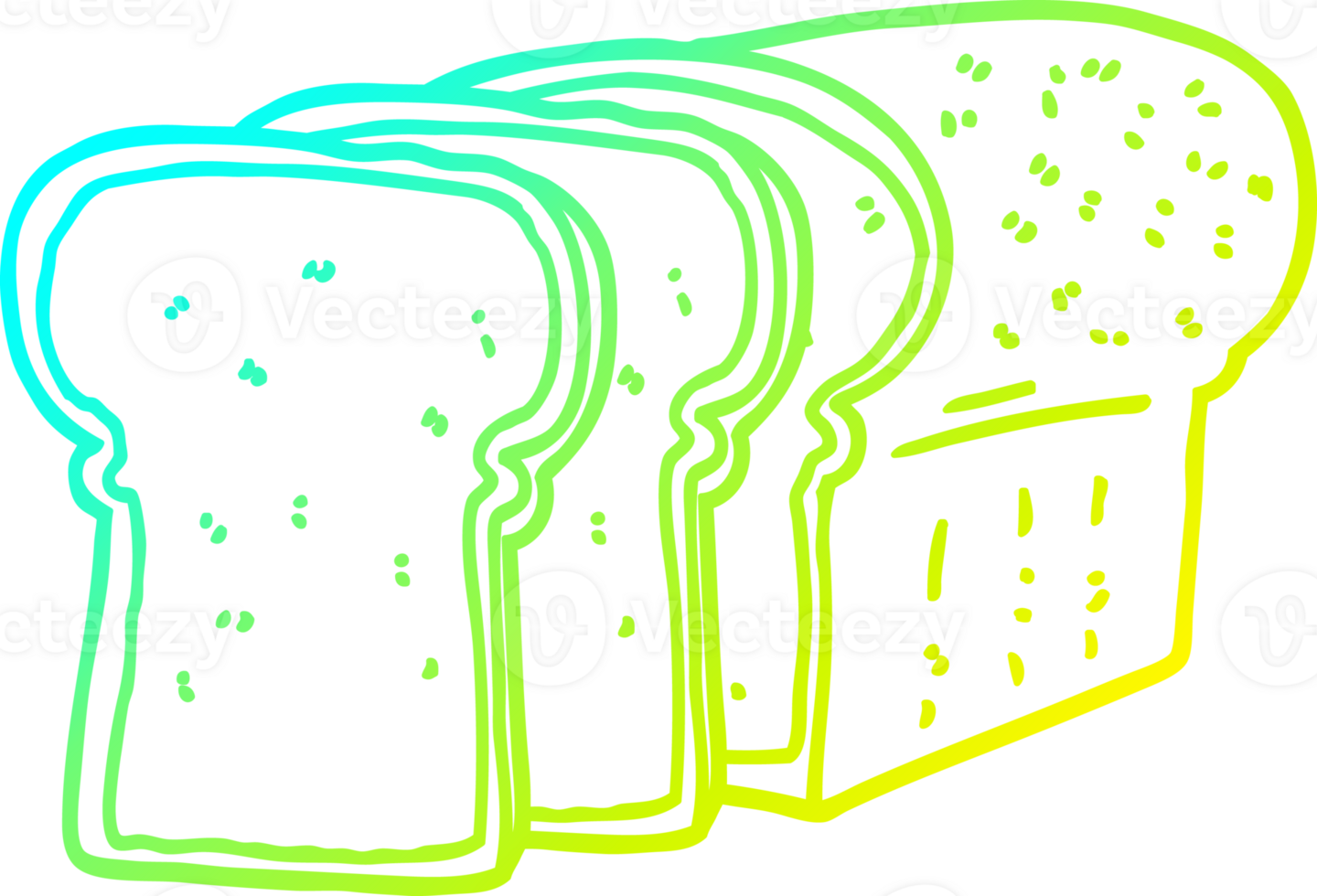 cold gradient line drawing of a cartoon sliced bread png