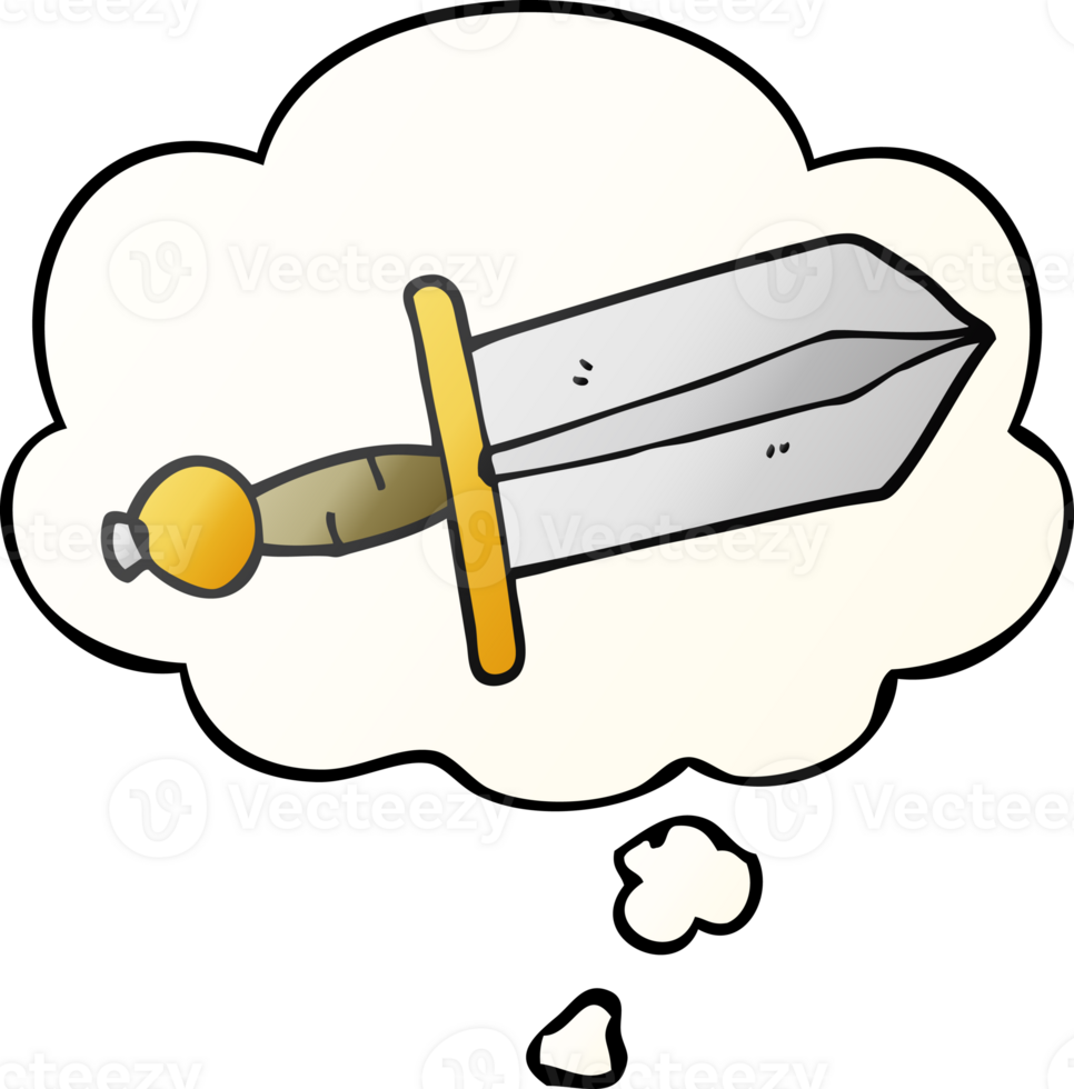 cartoon dagger with thought bubble in smooth gradient style png