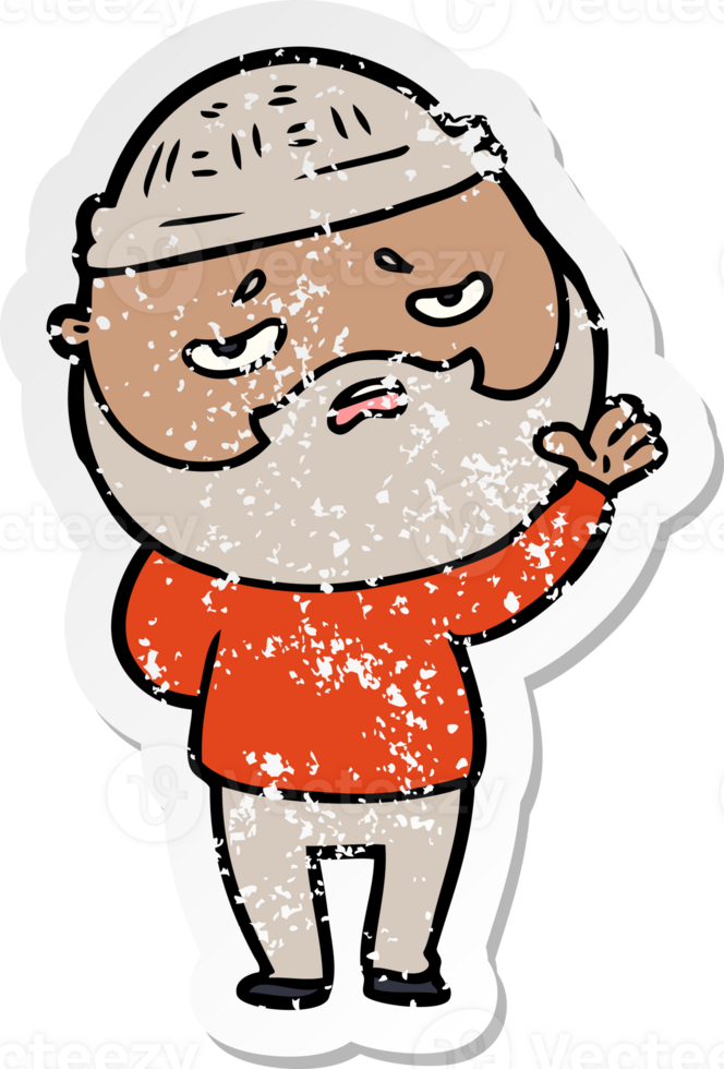 distressed sticker of a cartoon worried man with beard png