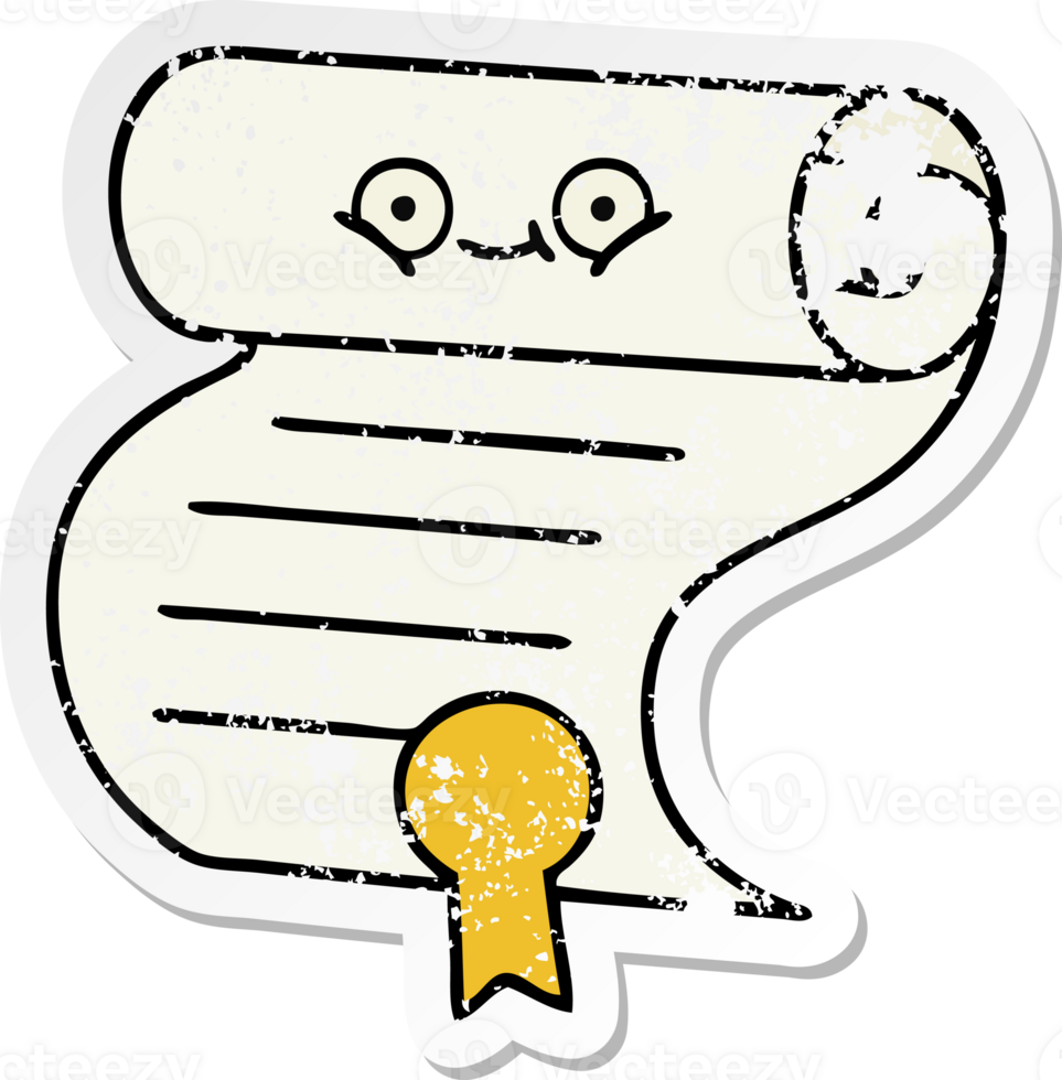 distressed sticker of a cute cartoon contract png