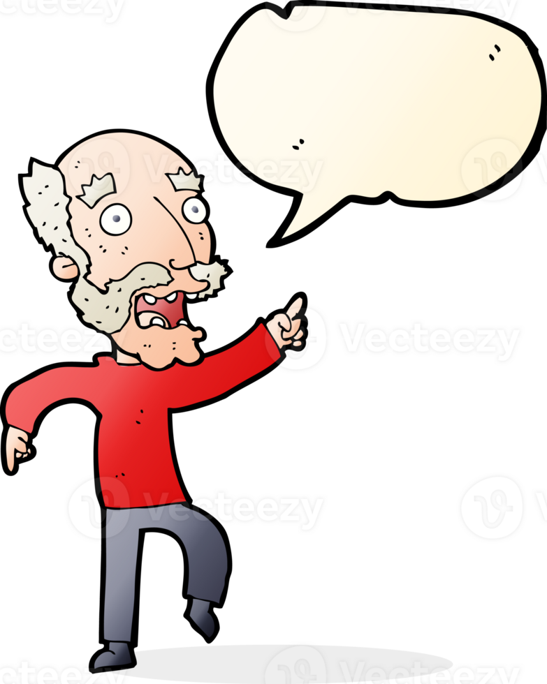 cartoon frightened old man with speech bubble png