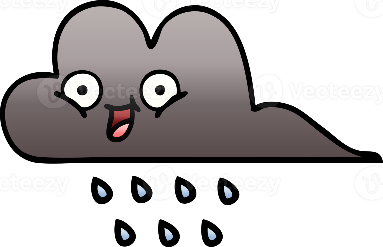 gradient shaded cartoon of a storm rain cloud png