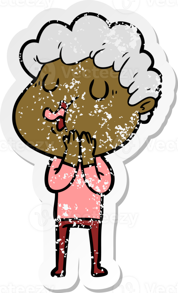distressed sticker of a cartoon man singing png