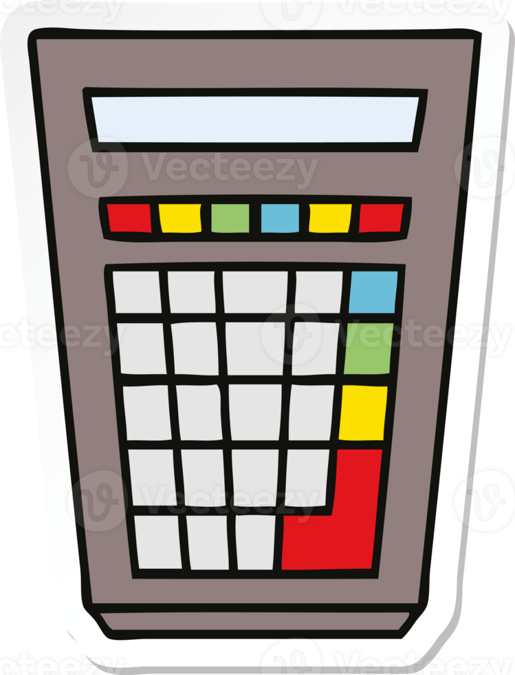 sticker of a quirky hand drawn cartoon calculator png