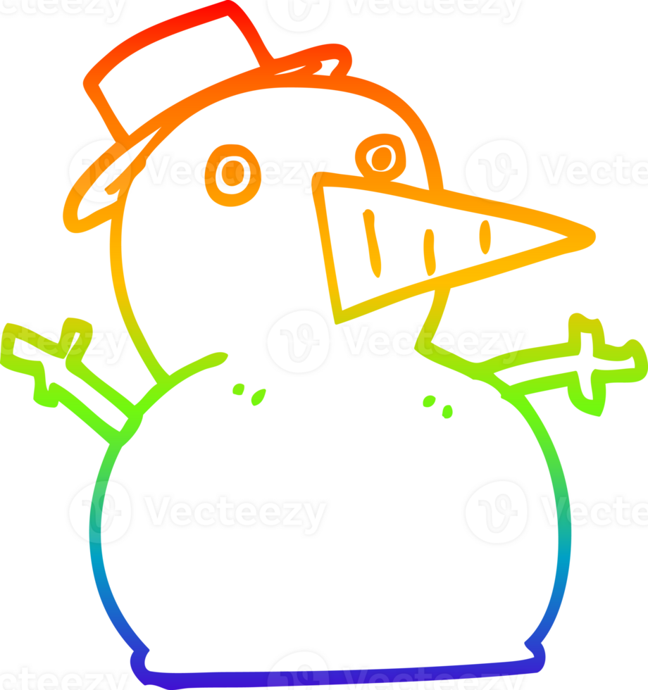 rainbow gradient line drawing of a cartoon funny snowman png