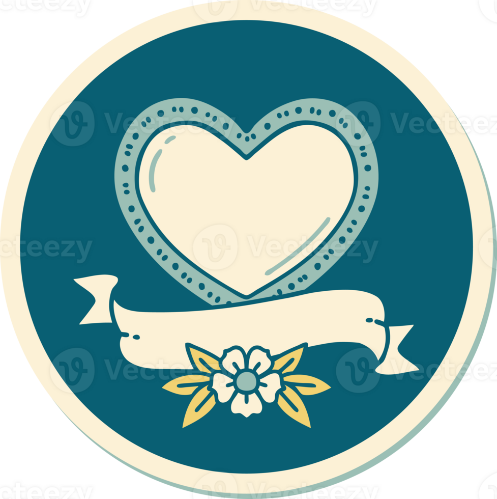 sticker of tattoo in traditional style of a heart and banner png
