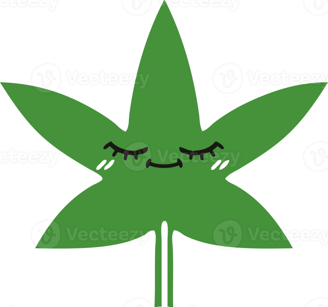 flat color retro cartoon of a marijuana leaf png