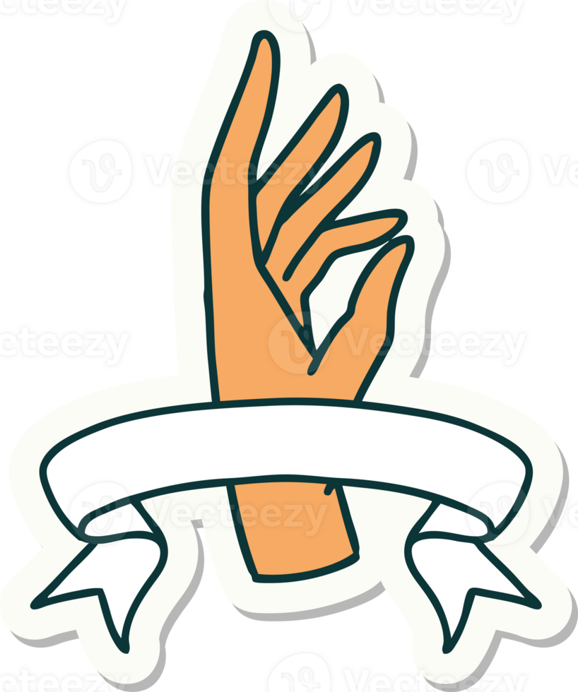 tattoo style sticker with banner of a hand png