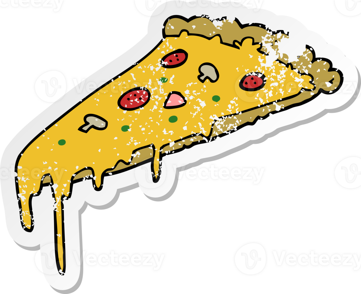 distressed sticker of a cartoon pizza slice png