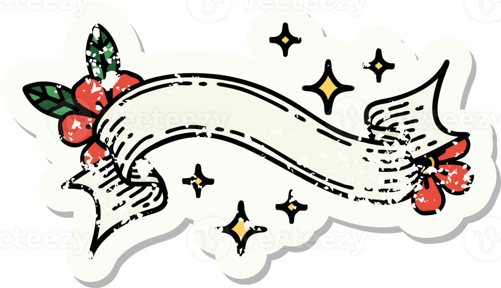 worn old sticker with banner of a stars png
