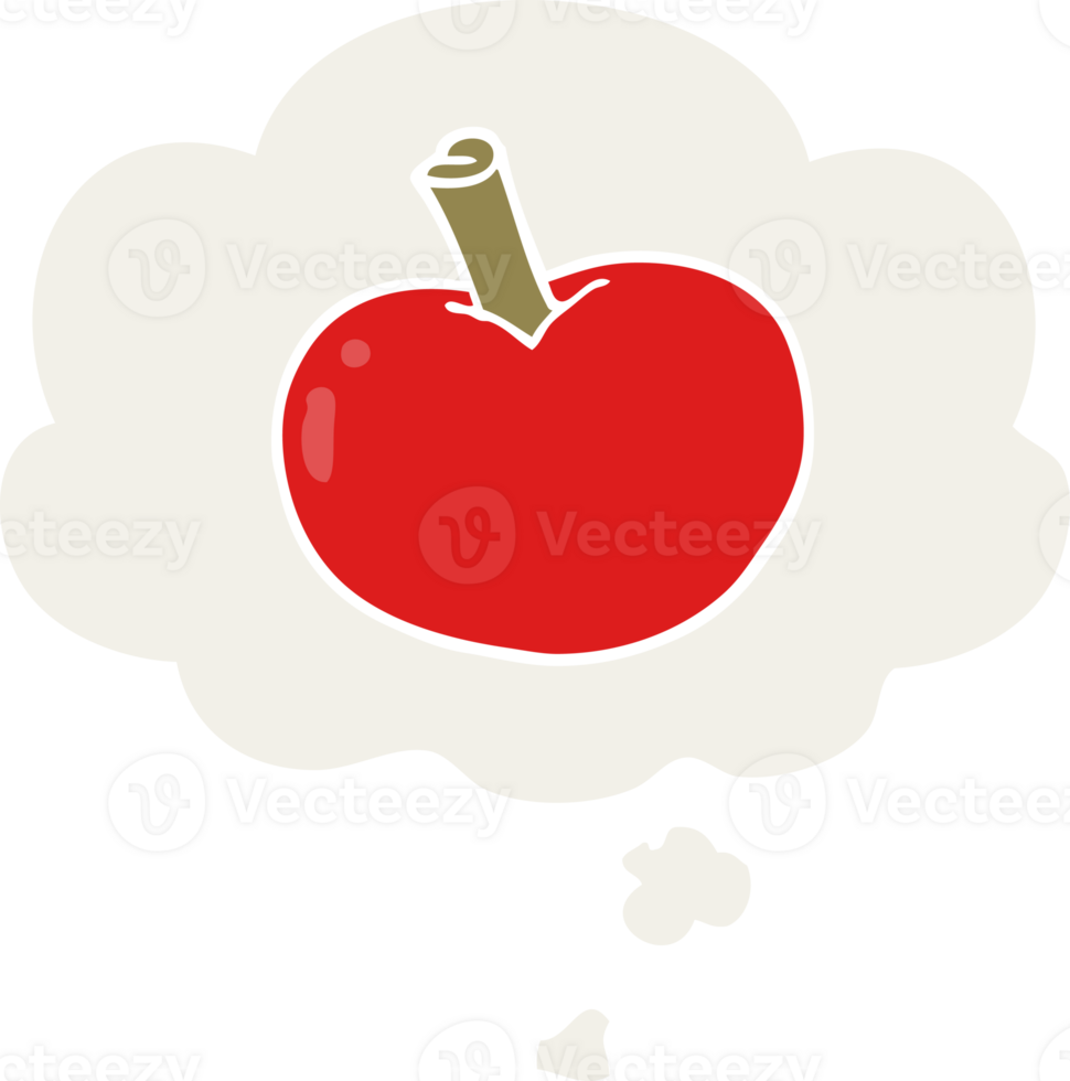 cartoon apple with thought bubble in retro style png