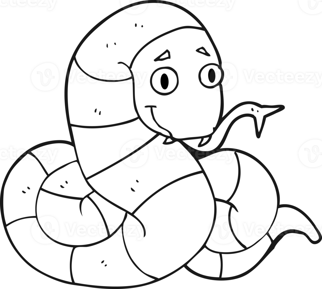 hand drawn black and white cartoon snake png