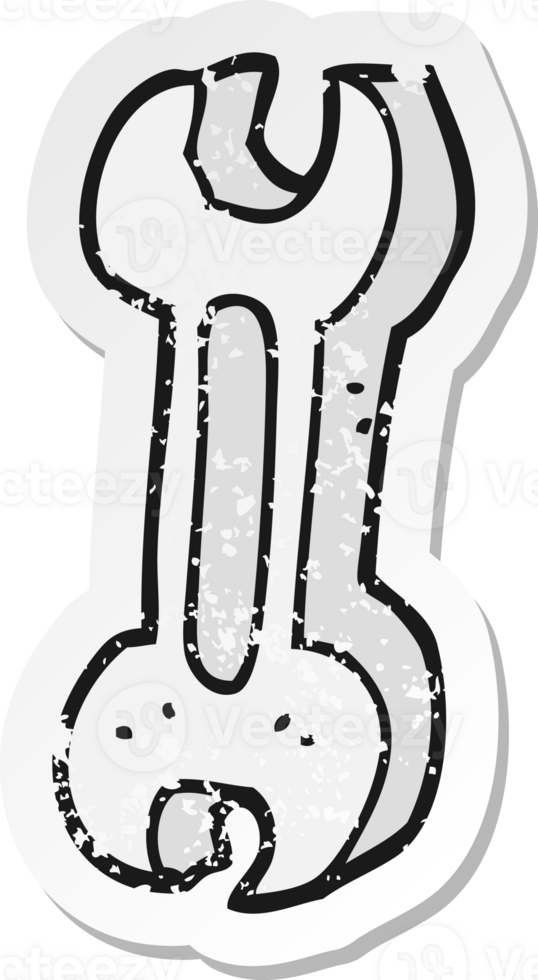 retro distressed sticker of a cartoon spanner png