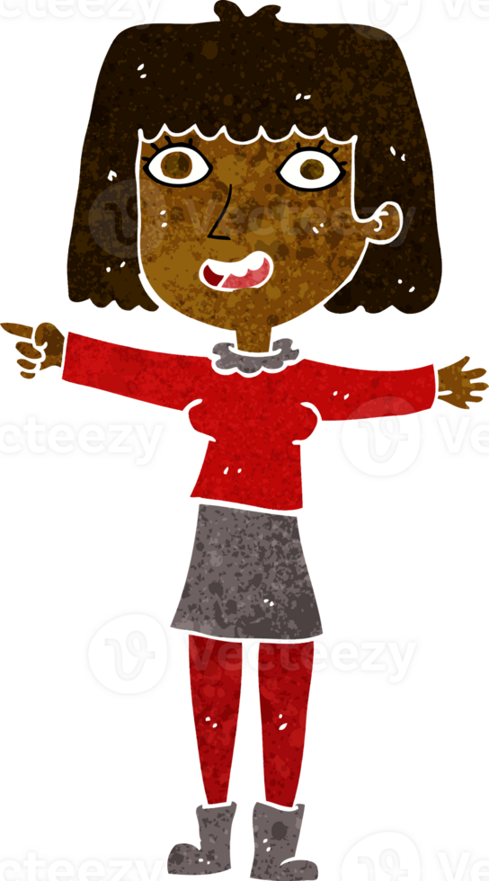 cartoon happy woman pointing png