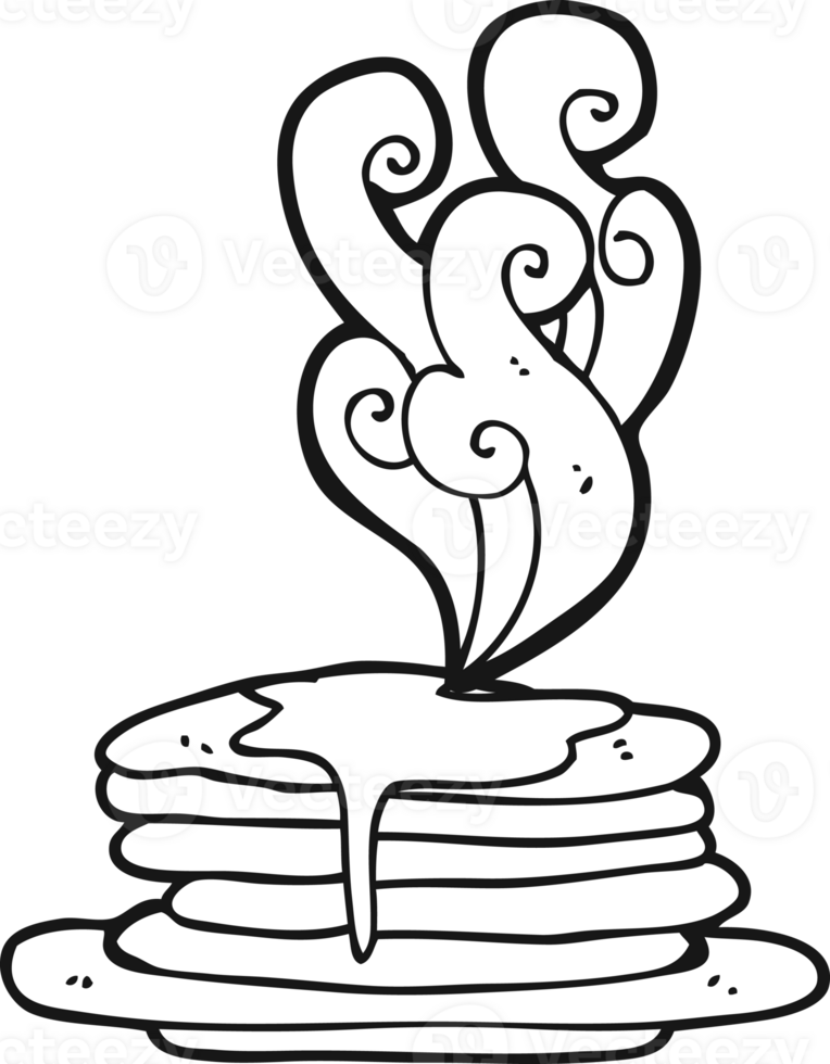 hand drawn black and white cartoon stack of pancakes png