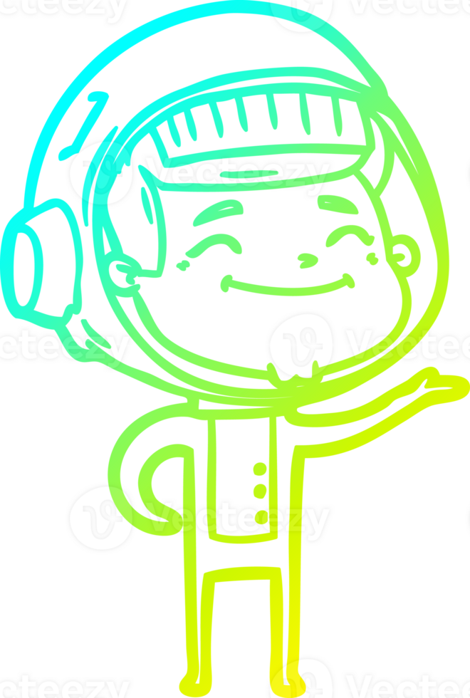 cold gradient line drawing of a happy cartoon astronaut png