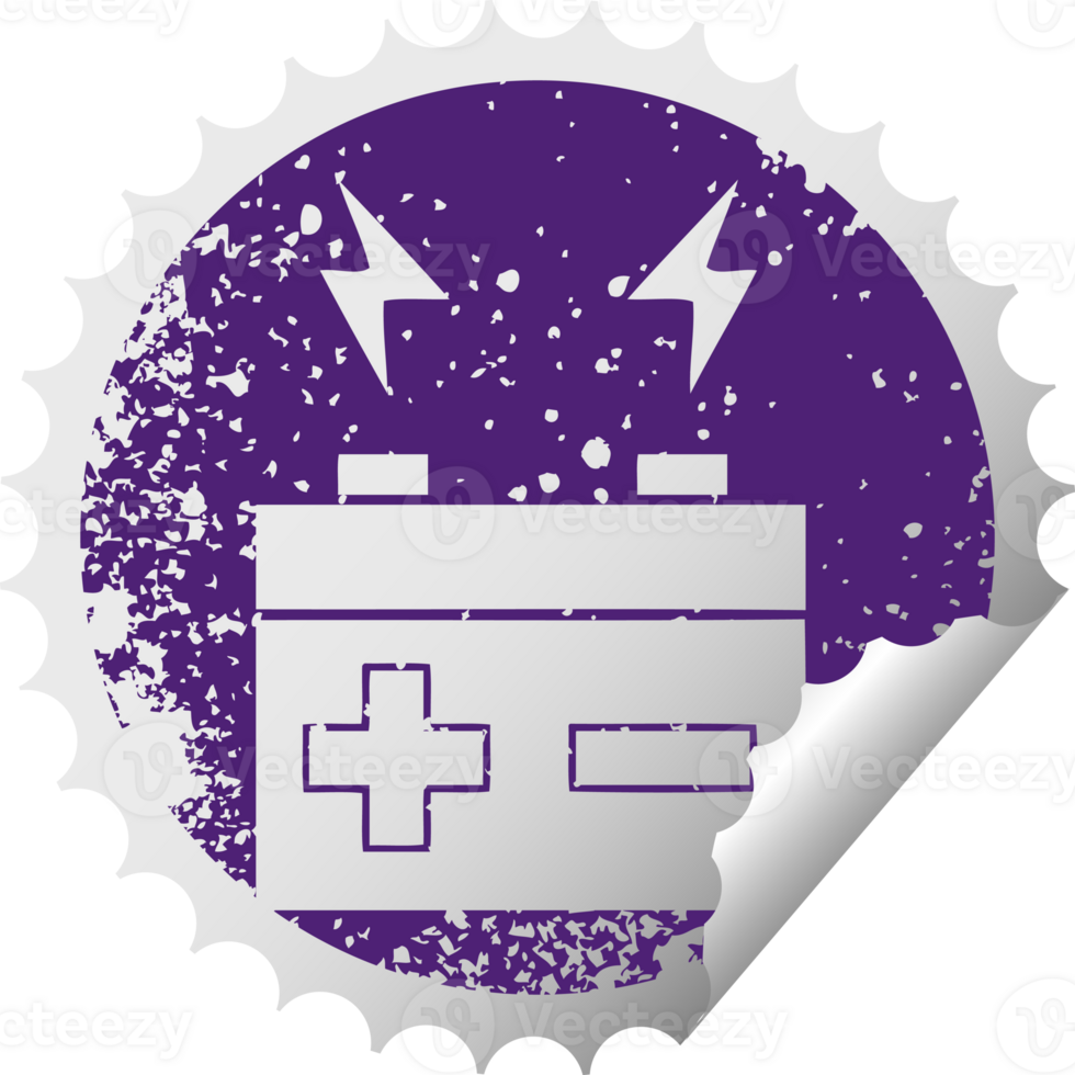 distressed circular peeling sticker symbol of a electrical battery png
