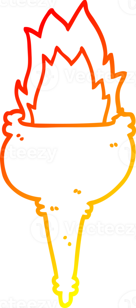warm gradient line drawing of a cartoon flaming torch png