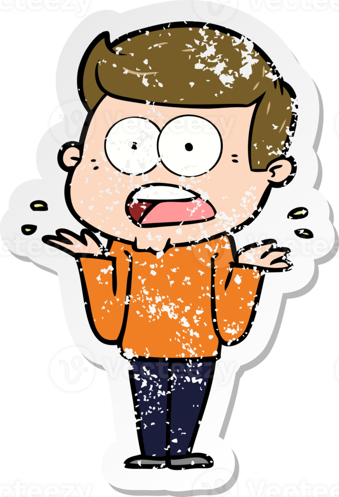 distressed sticker of a cartoon shocked man png