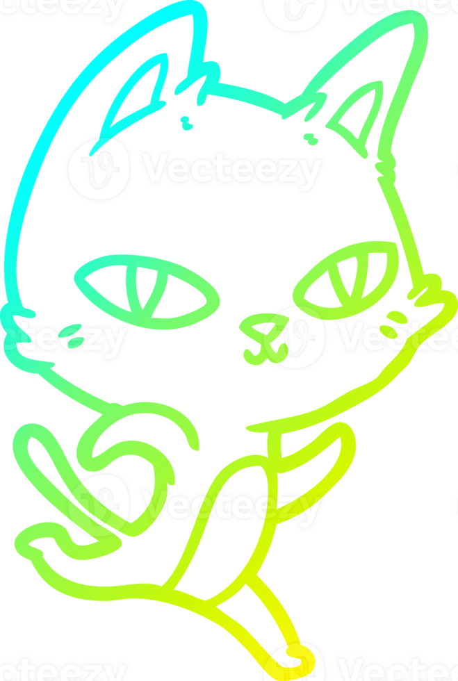 cold gradient line drawing of a cartoon cat staring png