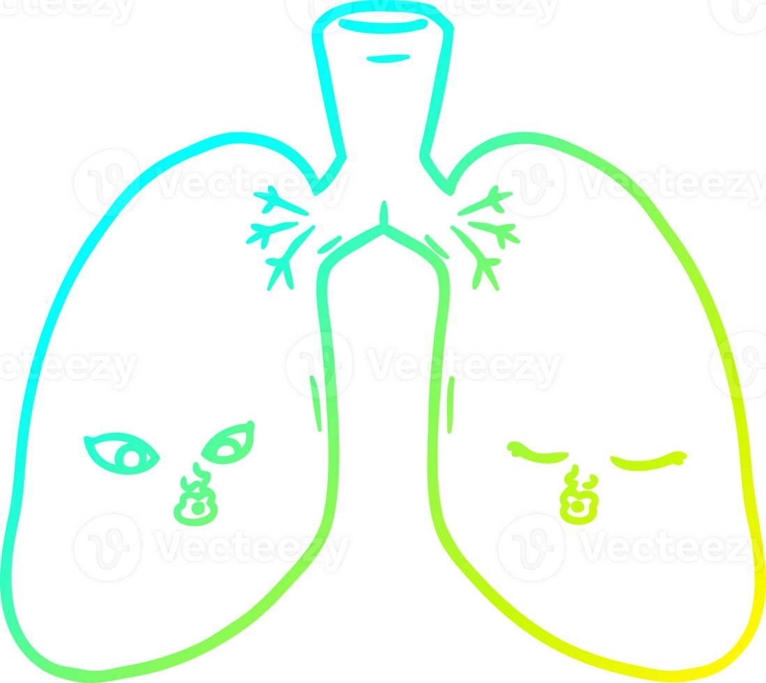 cold gradient line drawing of a cartoon lungs png