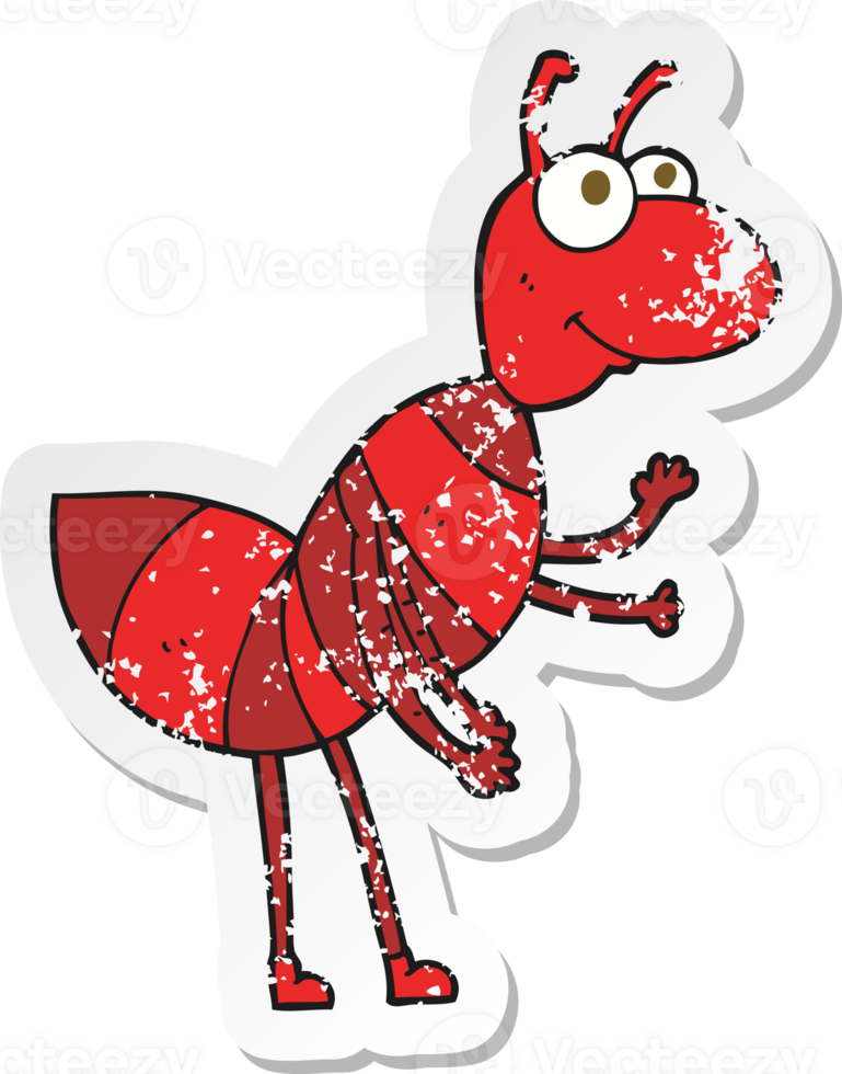 retro distressed sticker of a cartoon ant png