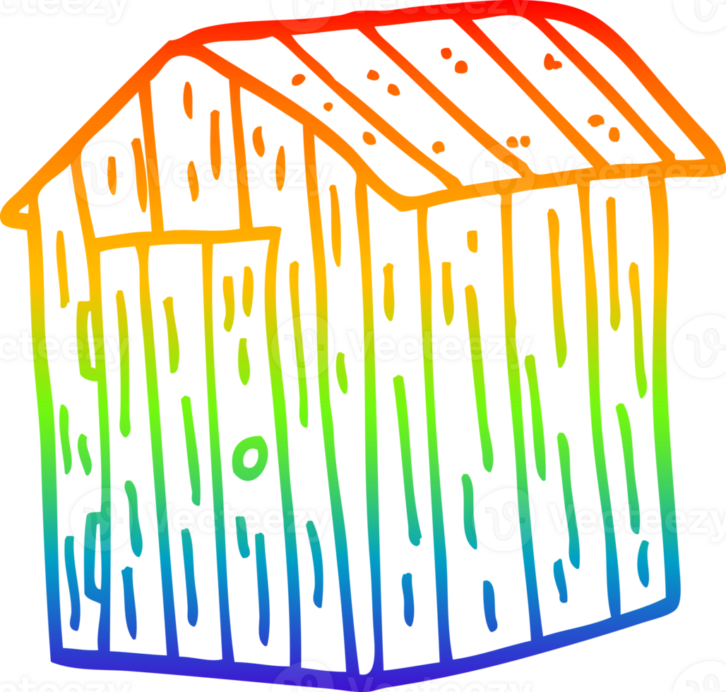 rainbow gradient line drawing of a cartoon wooden shed png