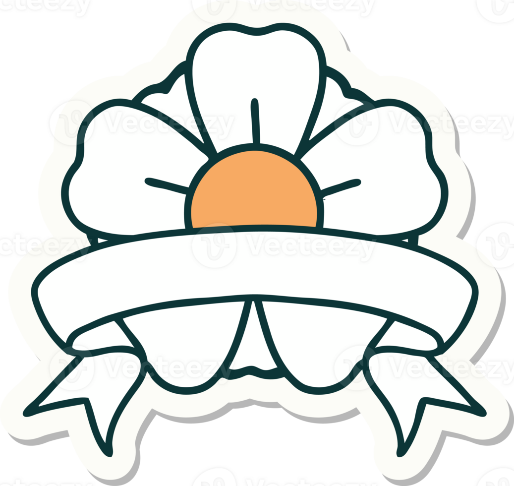 tattoo style sticker with banner of a flower png
