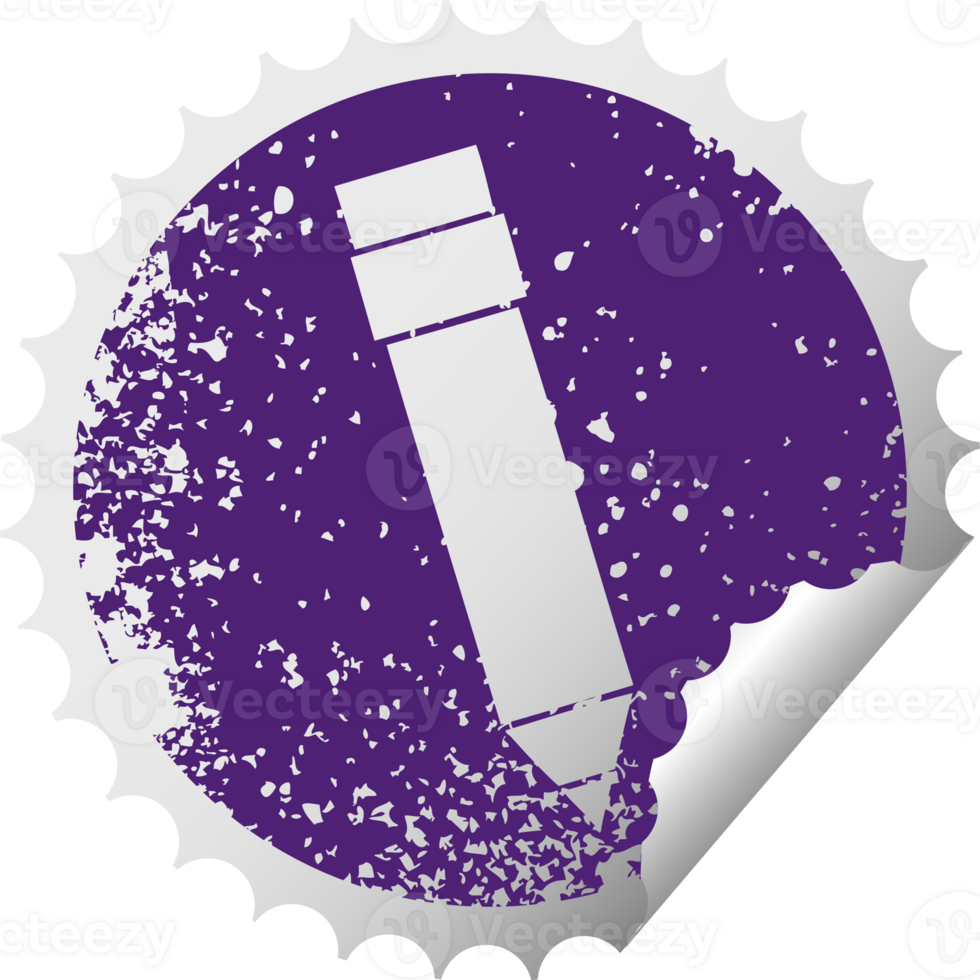 distressed circular peeling sticker quirky symbol pencil png
