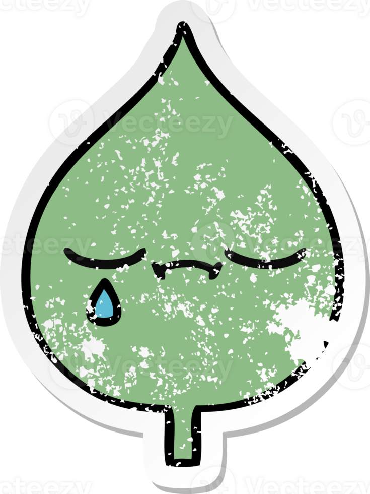 distressed sticker of a cute cartoon expressional leaf png