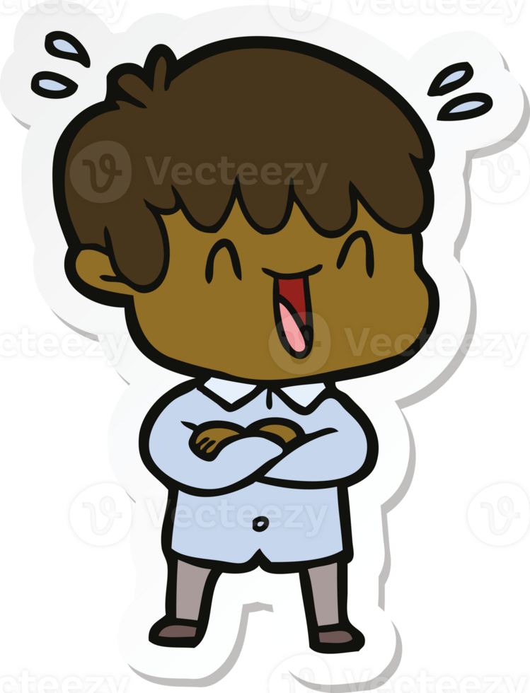 sticker of a cartoon laughing boy png