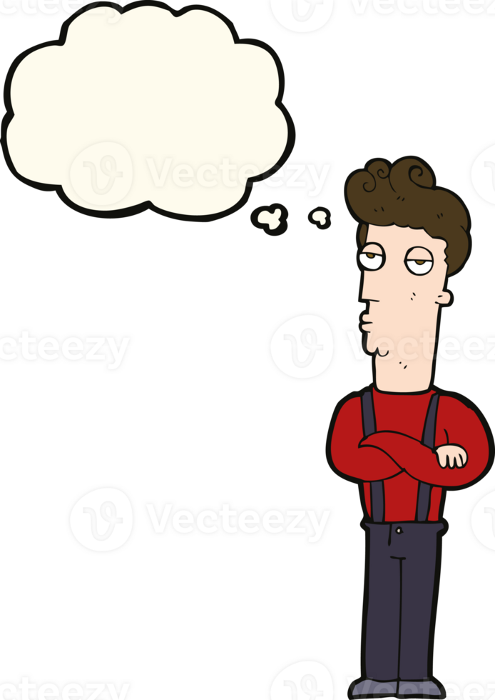 cartoon unimpressed man with thought bubble png