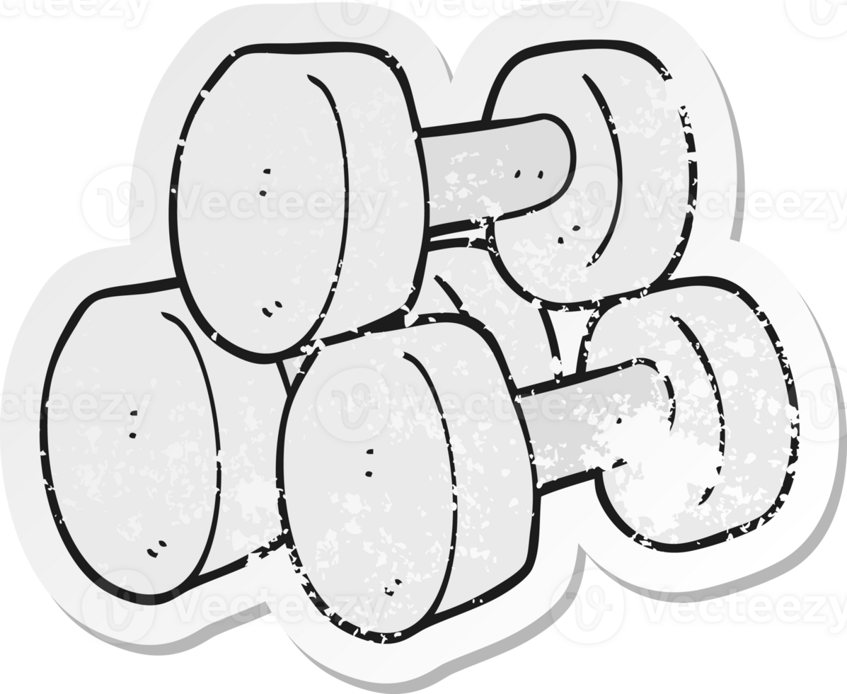 retro distressed sticker of a cartoon dumbbells png