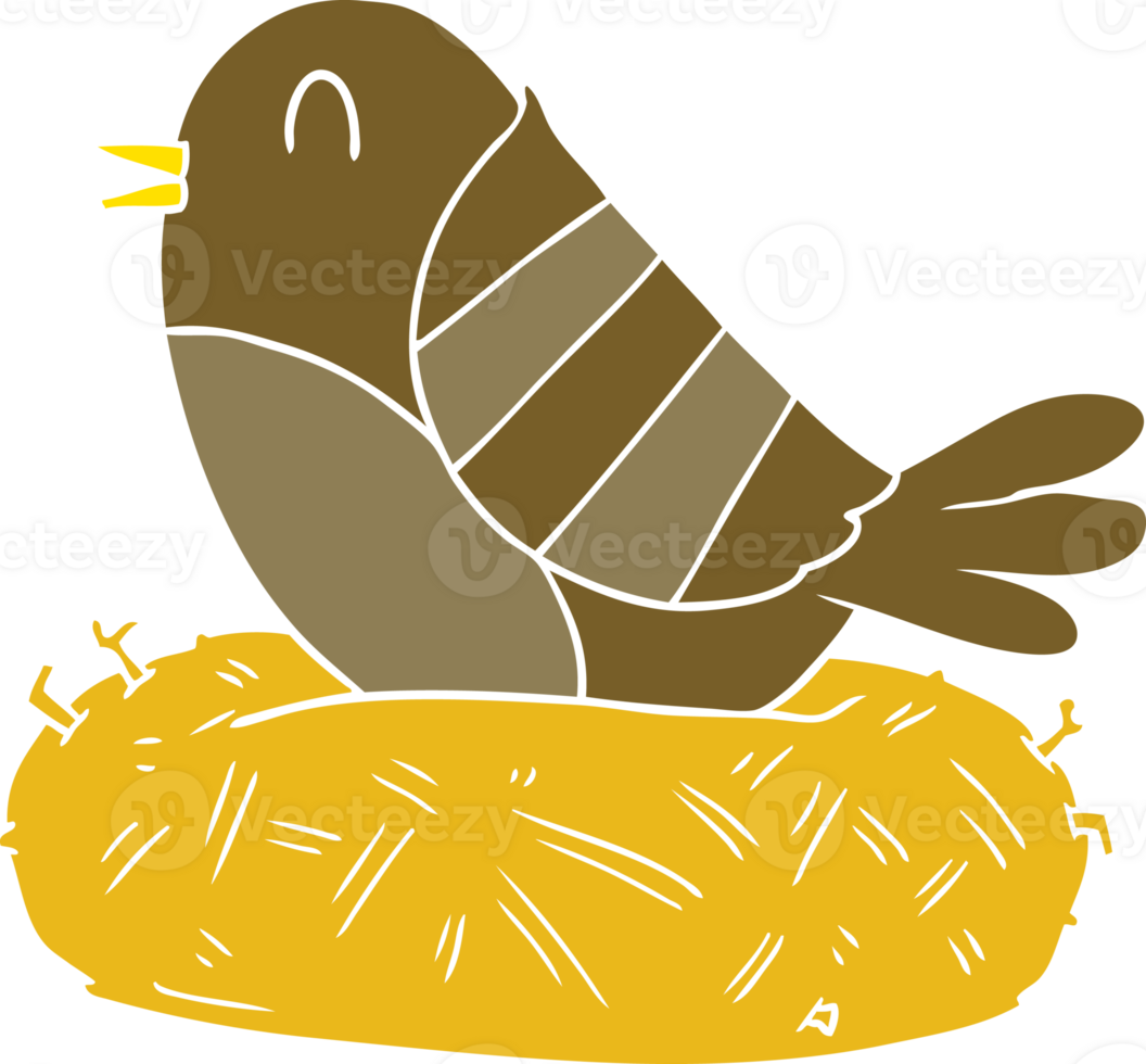 flat color style cartoon bird in nest png
