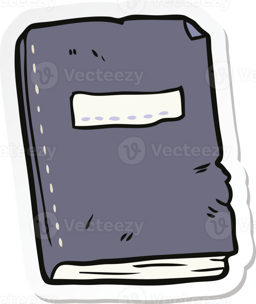 sticker of a cartoon battered old notebook png