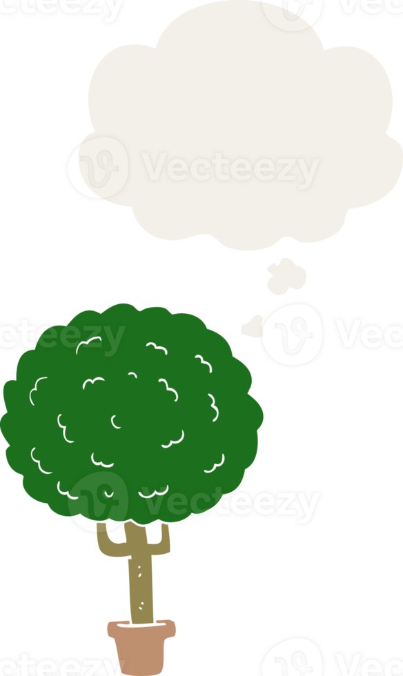 cartoon tree with thought bubble in retro style png