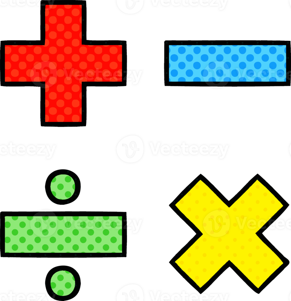 comic book style cartoon of a math symbols png