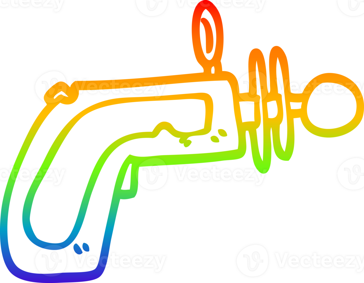 rainbow gradient line drawing of a cartoon ray gun png