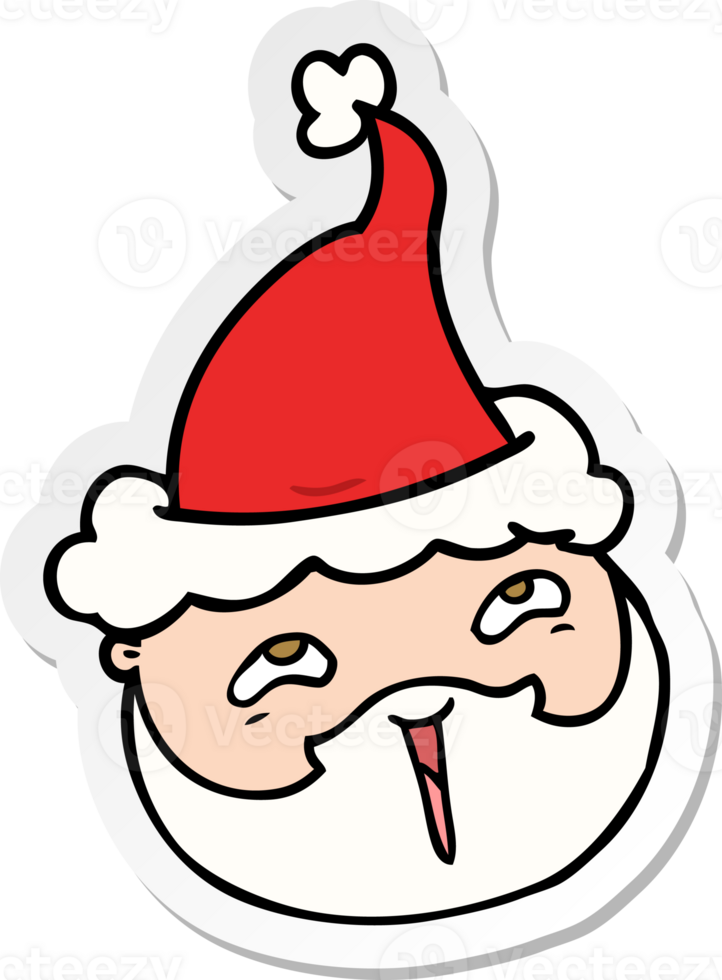 hand drawn sticker cartoon of a male face with beard wearing santa hat png