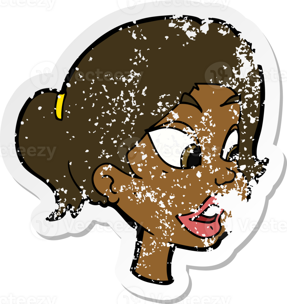 retro distressed sticker of a cartoon friendly woman png