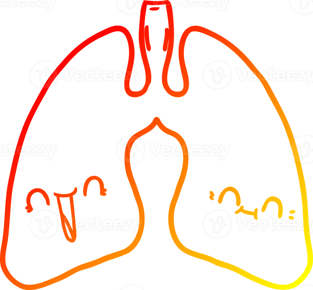 warm gradient line drawing of a cartoon lungs png
