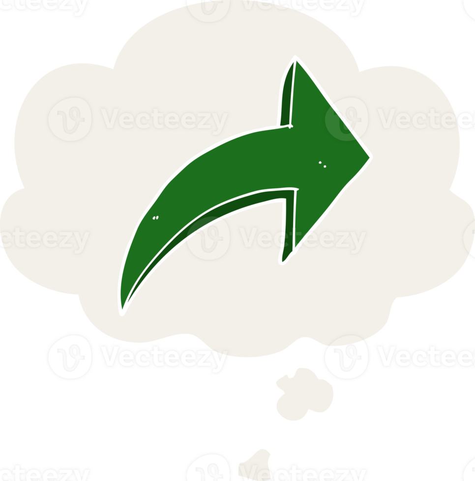 cartoon pointing arrow with thought bubble in retro style png