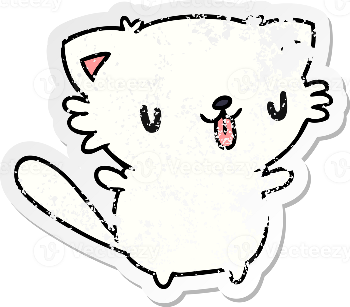 distressed sticker cartoon illustration of cute kawaii cat png