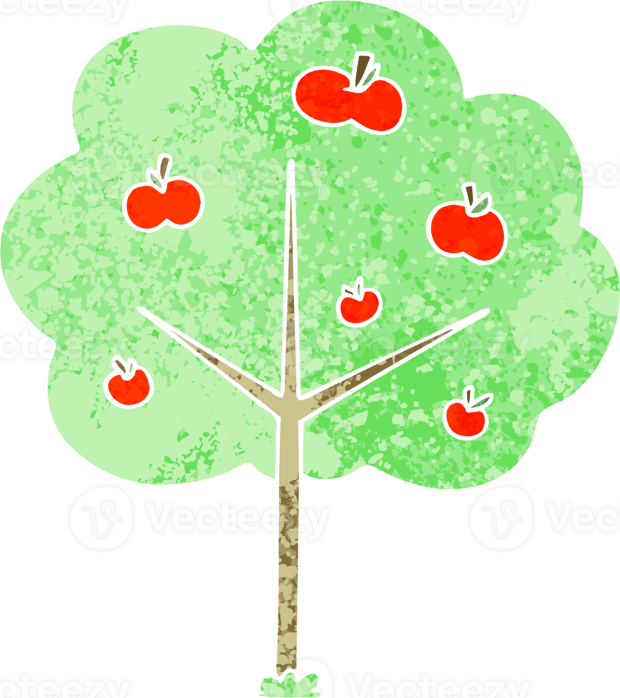 retro ilustración estilo peculiar dibujos animados manzana árbol png